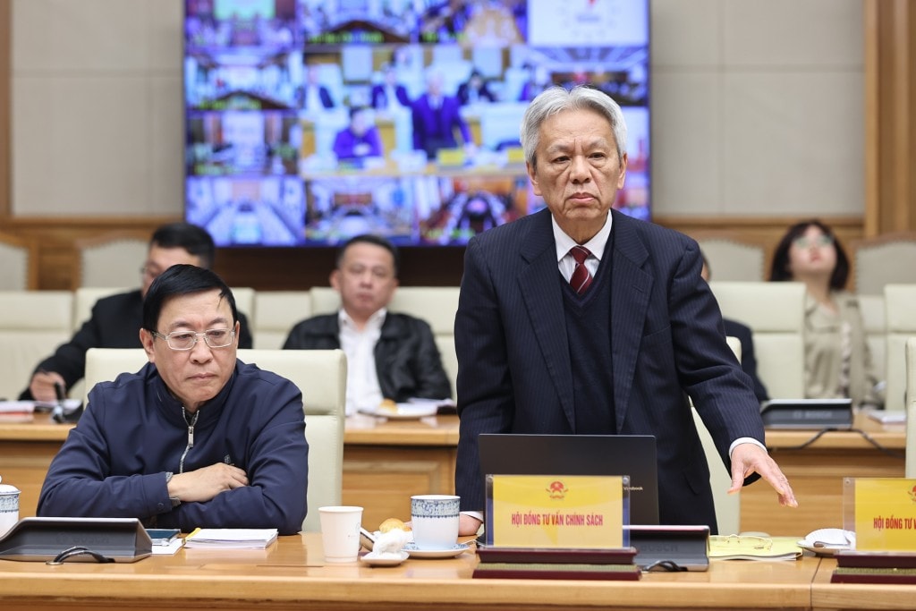 TS. Nguyễn Sĩ Dũng, nguyên Phó Chủ nhiệm Văn phòng Quốc hội, Thành viên Hội đồng Tư vấn chính sách phát biểu tại Phiên họp - Ảnh: VGP/Nhật Bắc