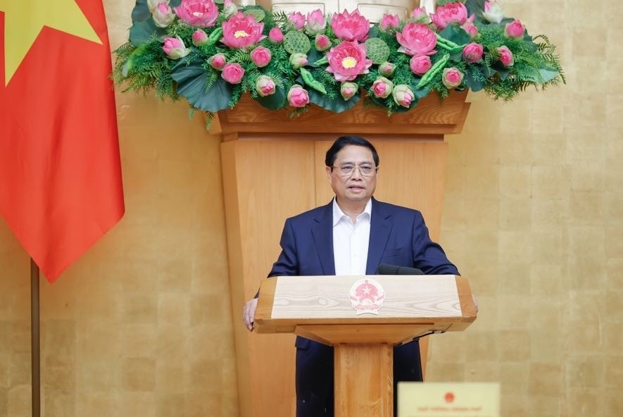 Thủ tướng Phạm Minh Chính phát biểu tại một cuộc họp Chính phủ thường kỳ - Ảnh: VGP