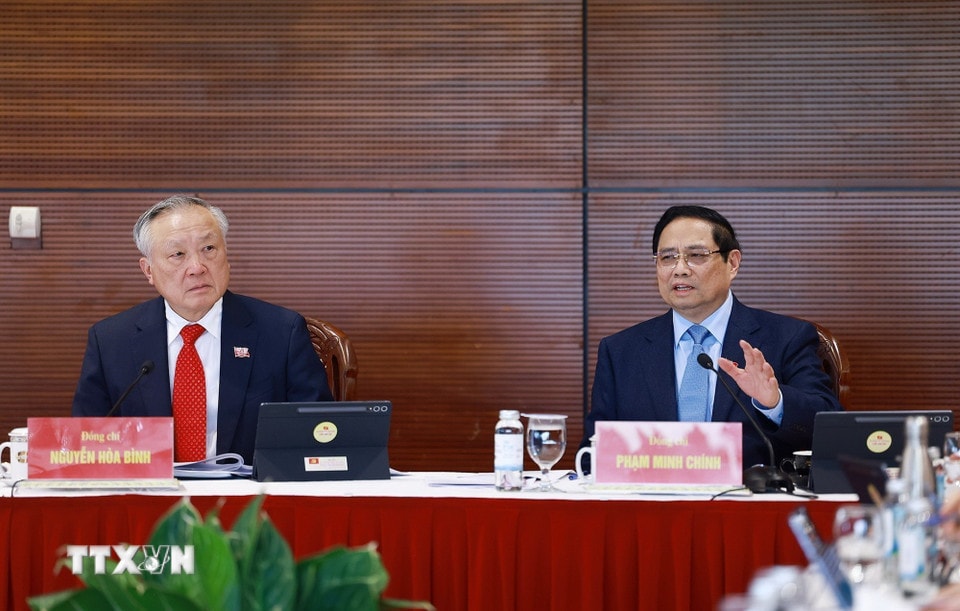 Ủy viên Bộ Chính trị, Thủ tướng Chính phủ Phạm Minh Chính phát biểu trong buổi thảo luận tại Đoàn. (Ảnh: TTXVN)