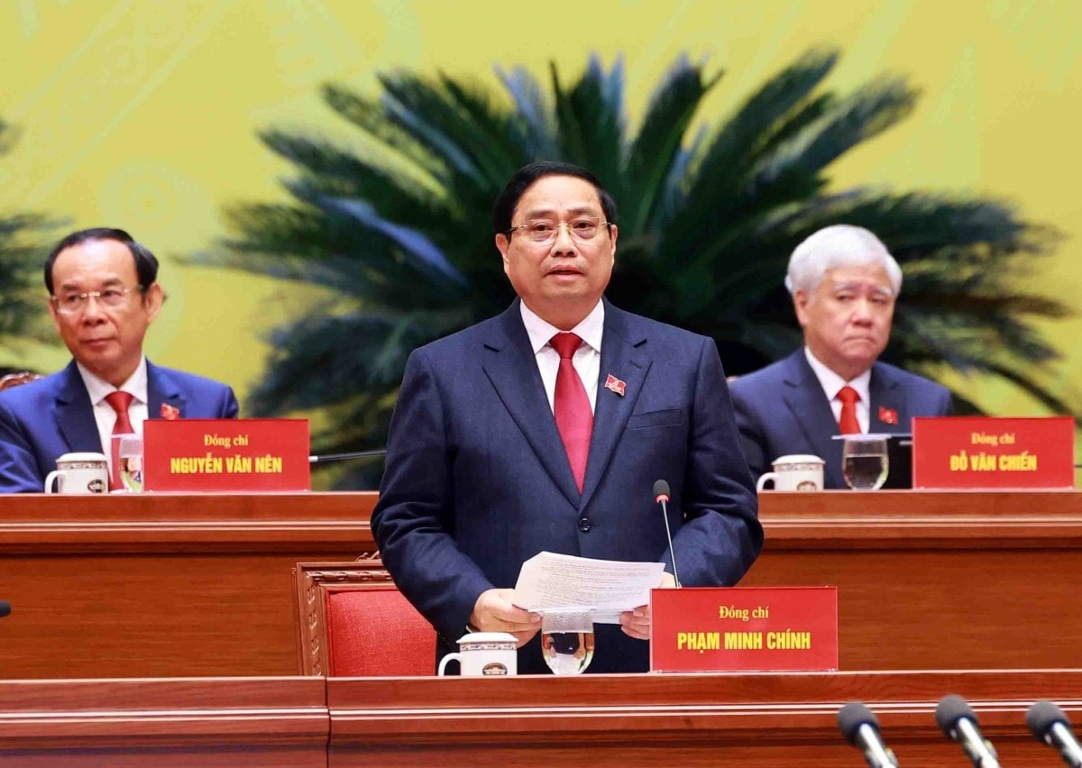 Đồng chí Phạm Minh Chính, Ủy viên Bộ Chính trị, Thủ tướng Chính phủ thay mặt Đoàn Chủ tịch điều hành phiên khai mạc Đại hội. 