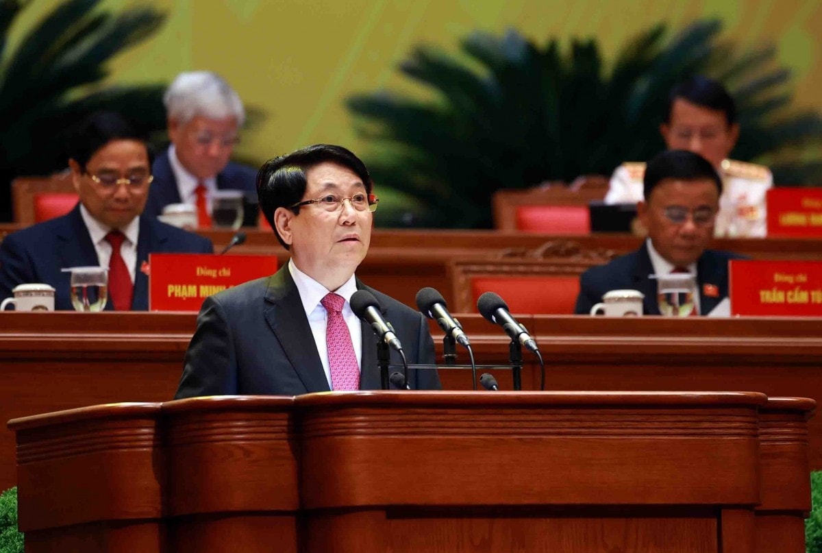 Đồng chí Lương Cường, Ủy viên Bộ Chính trị, Chủ tịch nước trình bày Diễn văn khai mạc Đại hội.