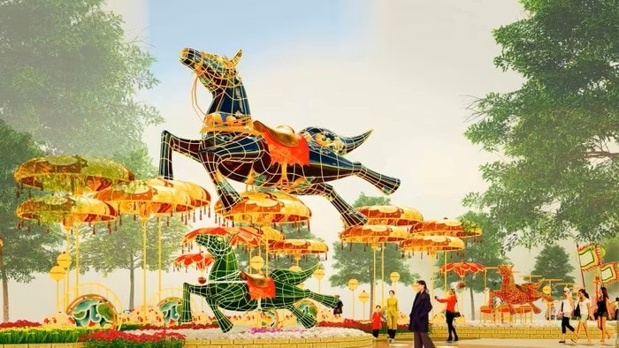ụm đại cảnh “Lý ngựa ô”, lấy cảm hứng từ làn điệu dân ca Nam Bộ, mang đến không khí tươi vui với tạo hình sinh động và gam màu xanh ngả tím hiện đại