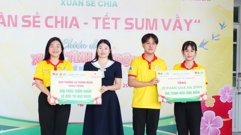 Trao bảng tượng trưng công trình 300 phiếu thăm khám, điều trị nha khoa và 20 phần quà an sinh cho thanh niên công nhân trong khuôn khổ Ngày cao điểm “Xuân sẻ chia”.