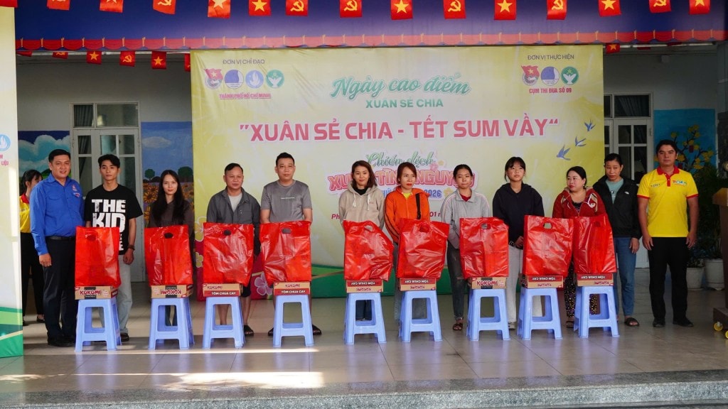 Thanh niên công nhân, thanh niên có hoàn cảnh khó khăn được nhận quà tại Ngày cao điểm “Xuân sẻ chia”.