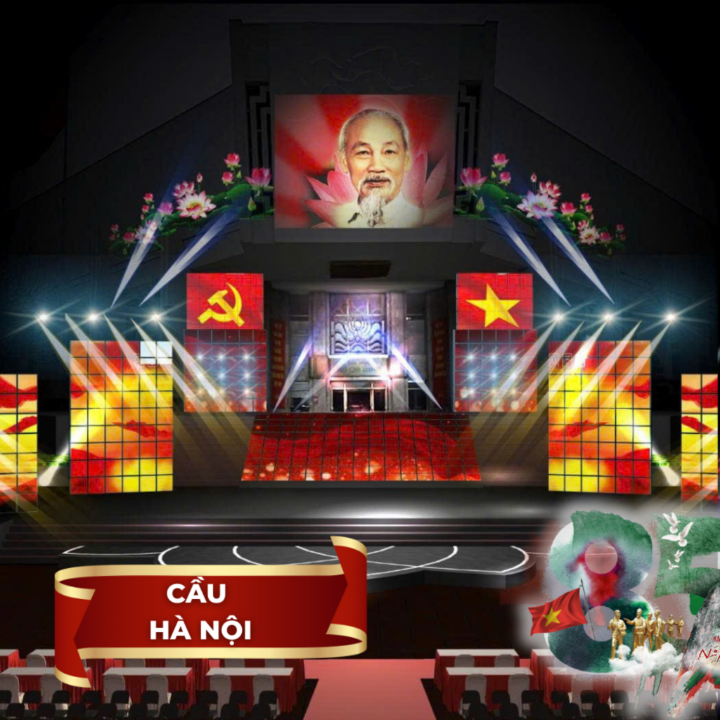 Thiết kế sân khấu điểm cầu tại Hà Nội (Ảnh: VTV)