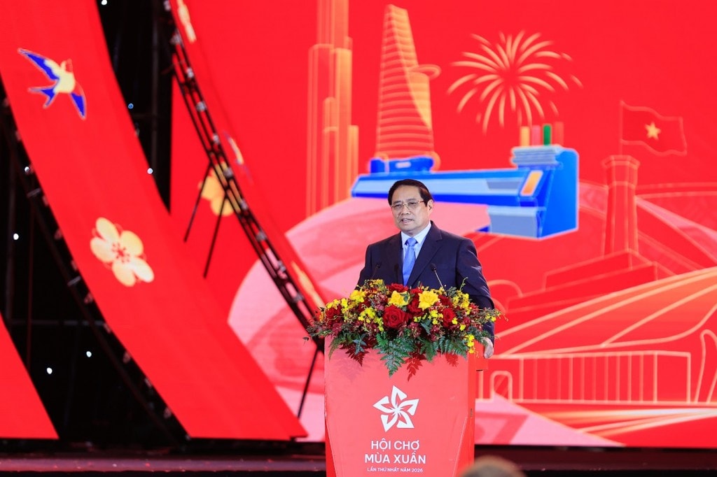 Thủ tướng Phạm Minh Chính ghi nhận, biểu dương và đánh giá cao Bộ Công Thương cùng các bộ, ngành, địa phương, cộng đồng doanh nghiệp đã chung sức, đồng lòng, nỗ lực hành động, tích cực tham gia và tổ chức Hội chợ Mùa Xuân lần thứ nhất năm 2026 - Ảnh: VGP/Nhật Bắc