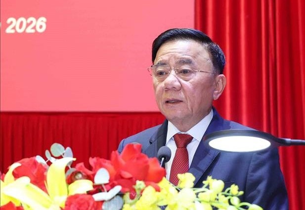 Đồng chí Trần Cẩm Tú, Ủy viên Bộ Chính trị, Thường trực Ban Bí thư, Bí thư Đảng uỷ cơ quan Đảng Trung ương phát biểu tại buổi lễ. Ảnh: Phương Hoa/TTXVN