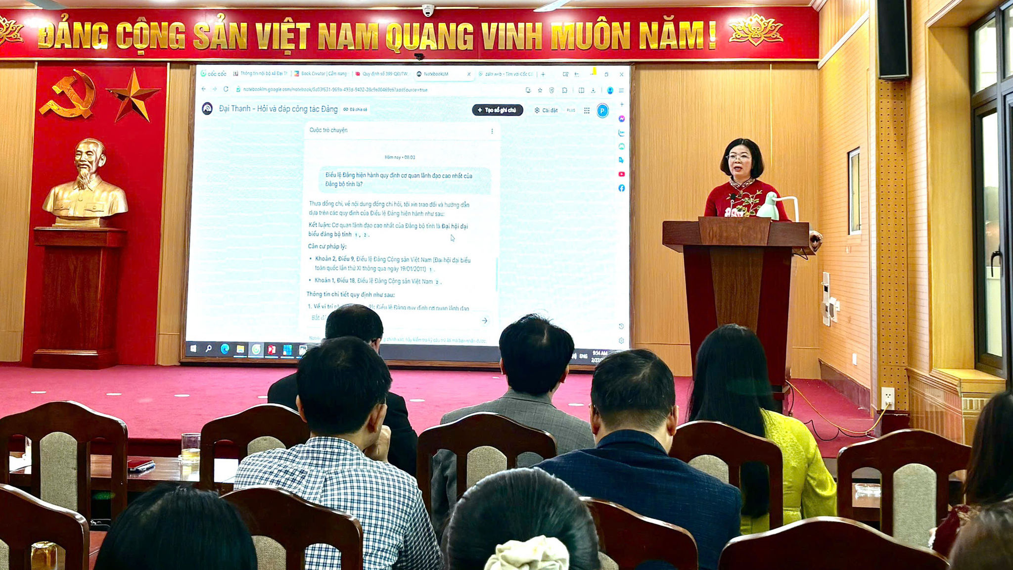 Đồng chí Trần Thị Vân - Phó Bí thư Thường trực Đảng ủy xã Đại Thanh phát biểu tại buổi lễ (Ảnh: NL)