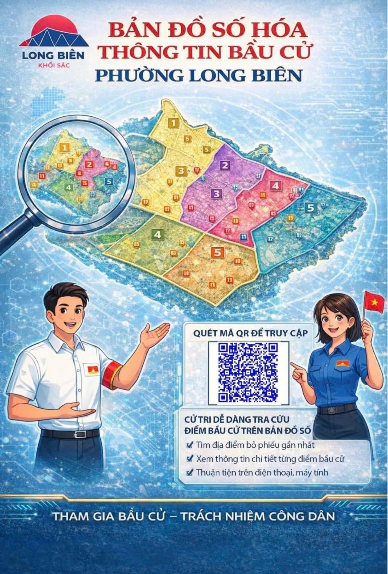 Bản đồ số hóa thông tin bầu cử phường Long Biên. Ảnh: Xuân Phúc