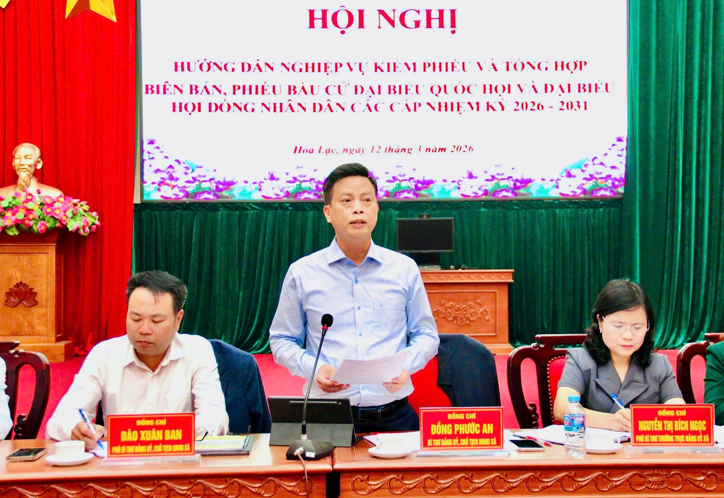 Đồng chí Đồng Phước An quán triệt, triển khai một số nhiệm vụ trọng tâm về công tác bầu cử đại biểu Quốc hội khóa XVI và đại biểu HĐND các cấp. Ảnh: