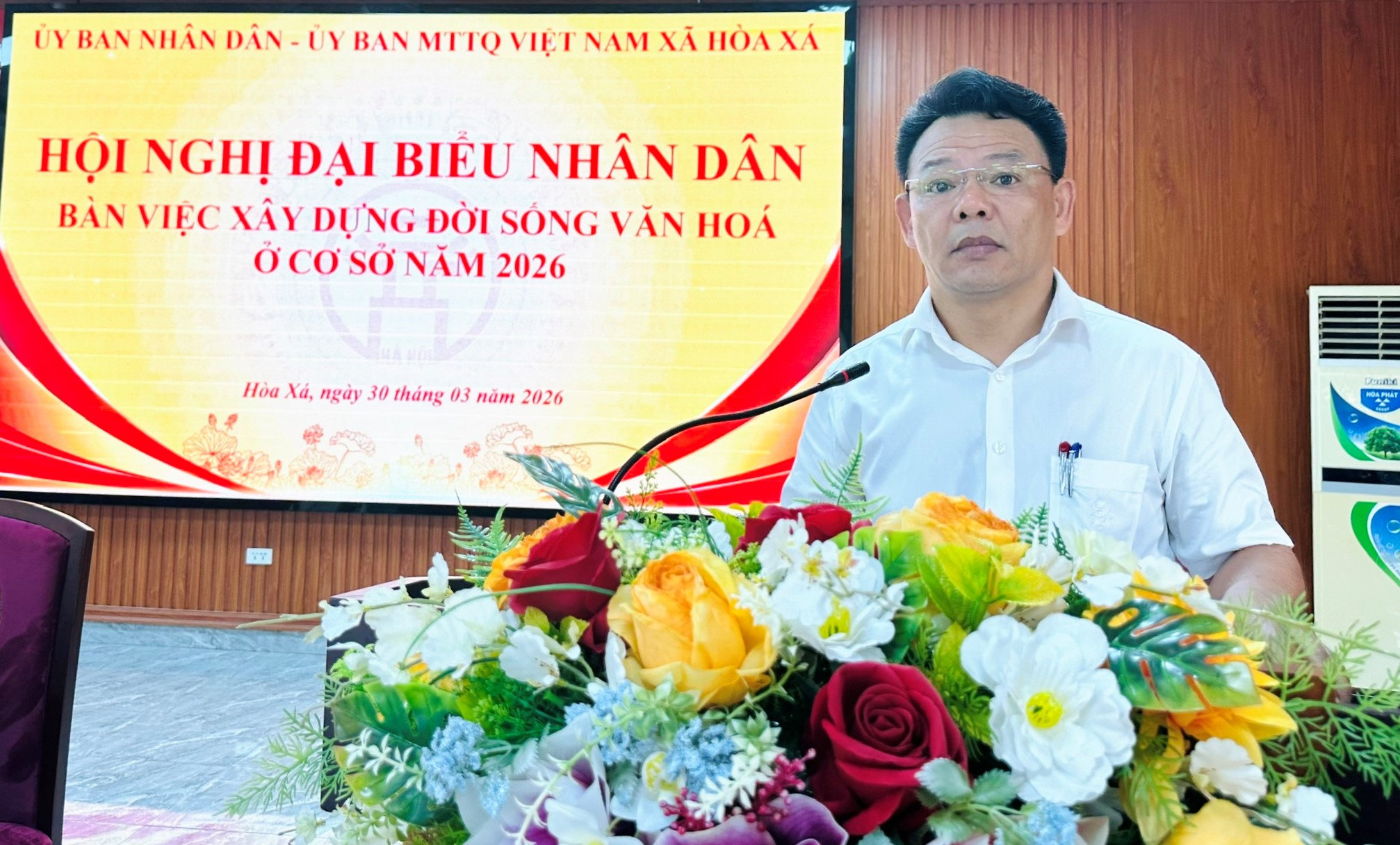 Chủ tịch Ủy ban MTTQ Việt Nam xã Đặng Đăng Khoa phát biểu kết thúc hội nghị. Ảnh: Thanh Hằng