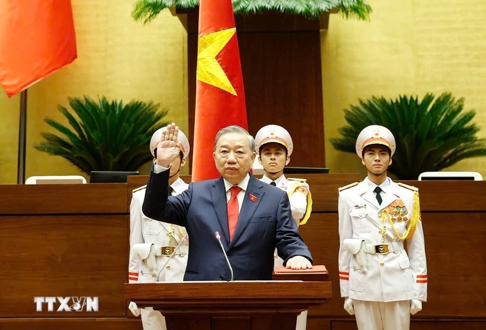 Chủ tịch nước Cộng hòa xã hội chủ nghĩa Việt Nam Tô Lâm tuyên thệ nhậm chức. (Ảnh: Lâm Khánh/TTXVN)
