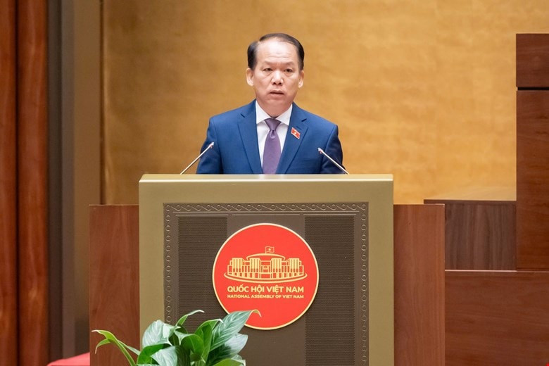 Bộ trưởng Bộ Tư pháp Hoàng Thanh Tùng trình bày tờ trình. Ảnh: Quochoi.vn