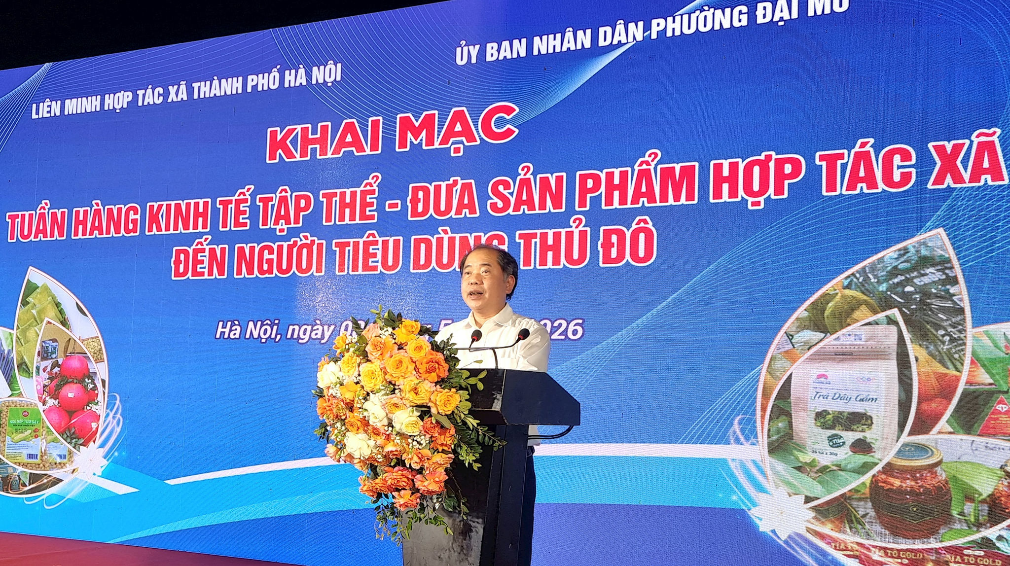 Phó Chủ tịch Liên minh HTX thành phố Hà Nội Nguyễn Trung Thành phát biểu. Ảnh: Ánh Dương
