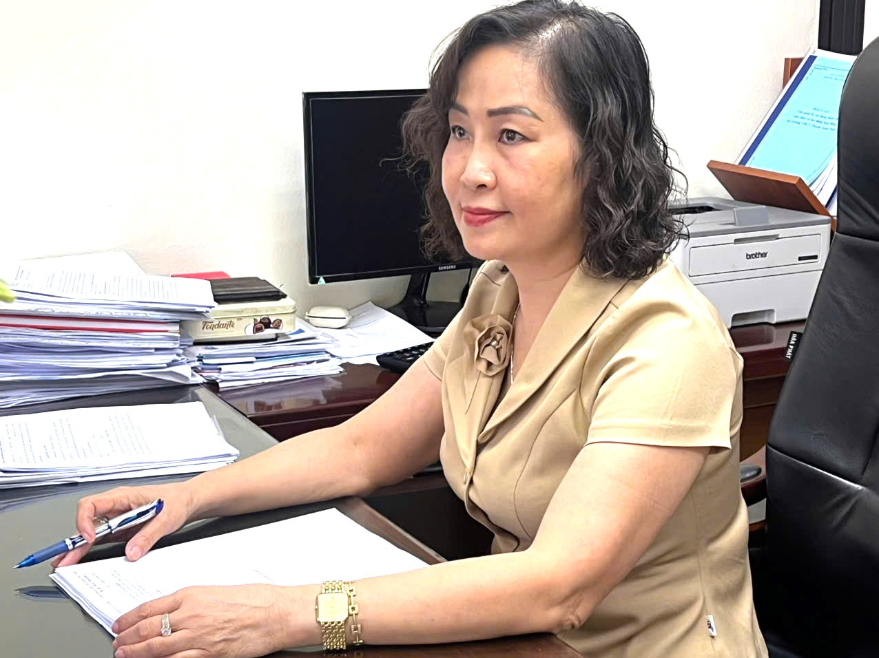 Bà Phạm Thị Thanh Phương, Hiệu trưởng trường THCS Thanh Xuân Nam, phường Thanh Liệt. Ảnh: Kim Xuyến