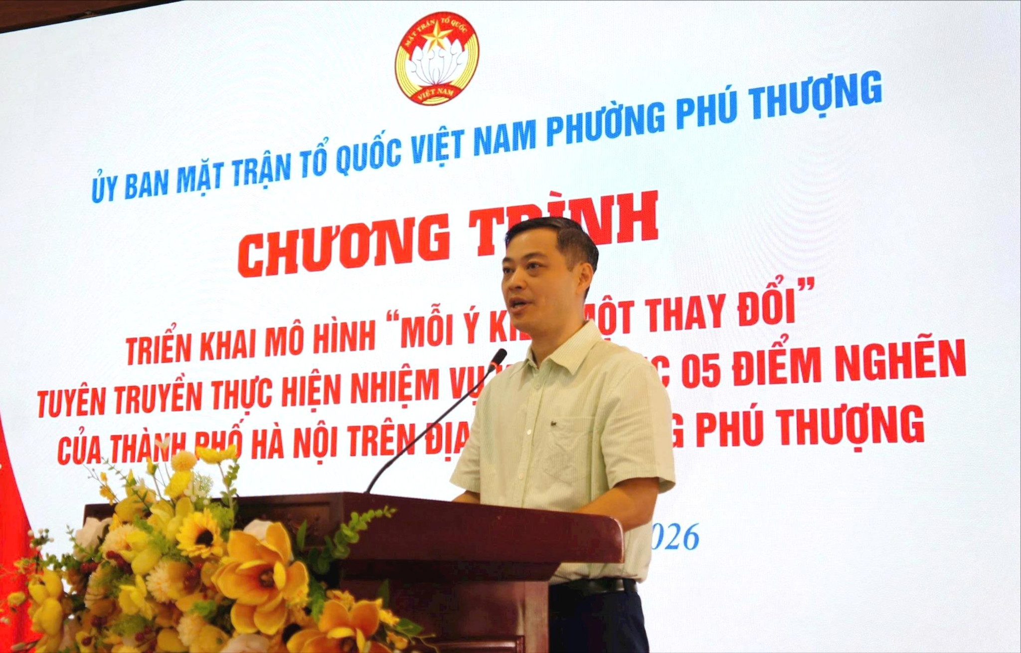 Đồng chí Nguyễn Quốc Hà - Bí thư Đảng ủy, Chủ tịch HĐND phường phát biểu chỉ đạo tại hội nghị. Ảnh: PT