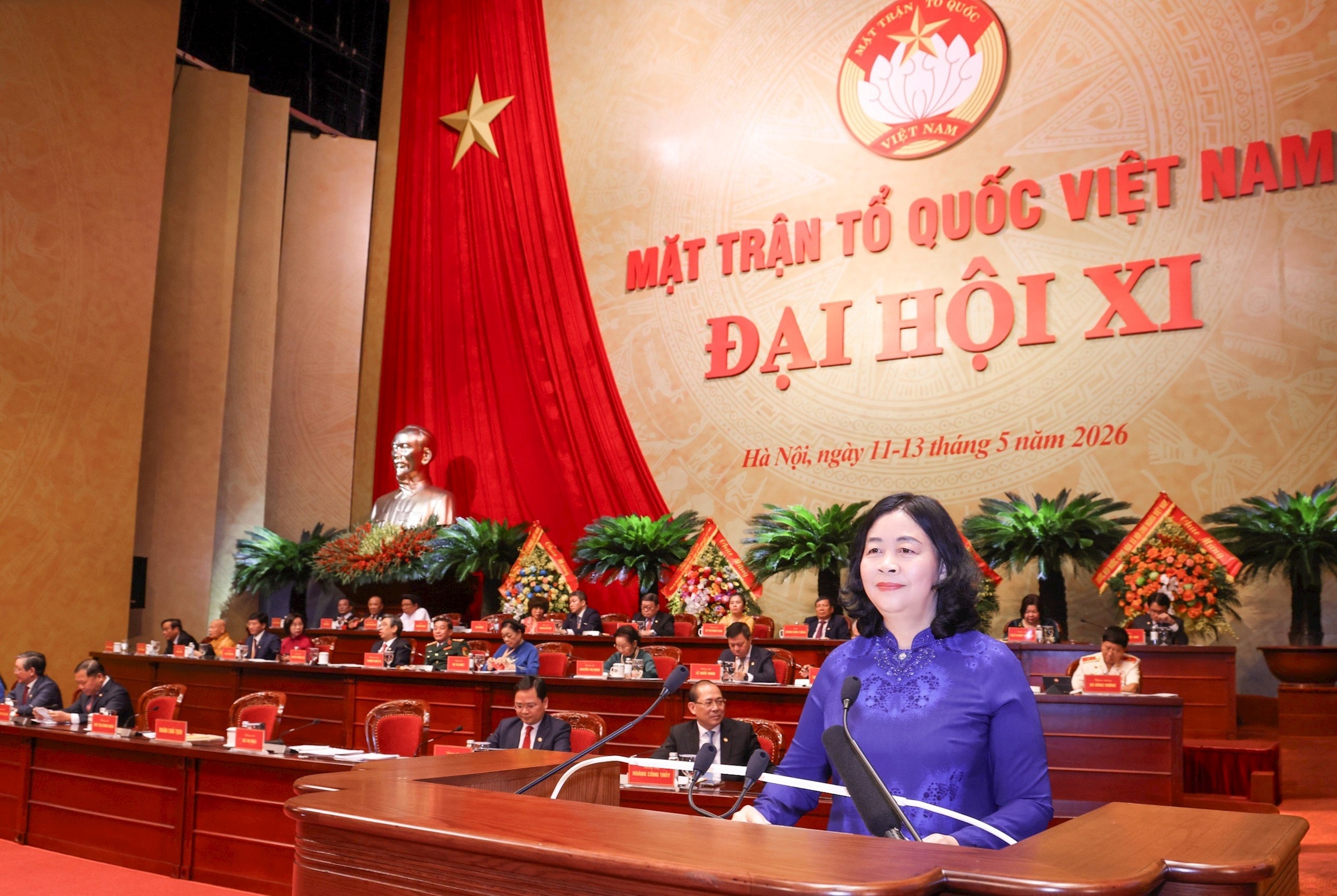 Chủ tịch Ủy ban Trung ương MTTQ Việt Nam khóa XI Bùi Thị Minh Hoài phát biểu nhận nhiệm vụ. Ảnh: Quang Vinh