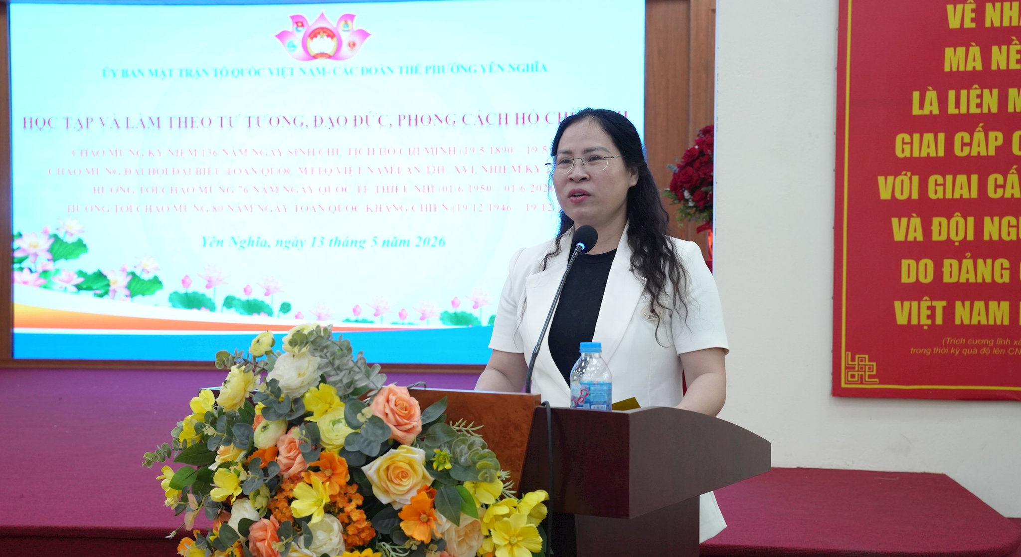 Chủ tịch Ủy ban MTTQ Việt Nam phường Lương Huệ Minh phát biểu tại hội nghị. Ảnh: NT
