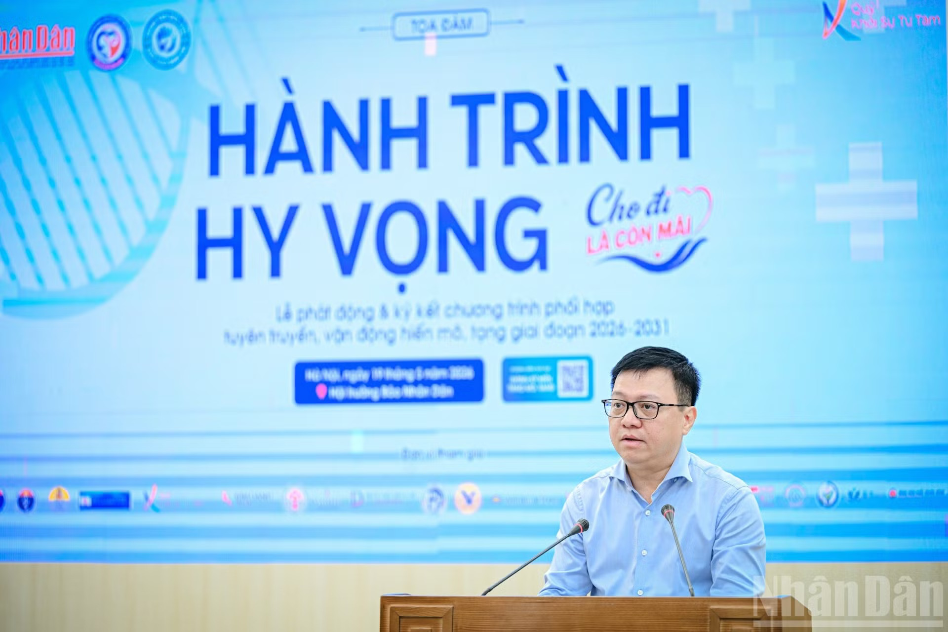Ông Lê Quốc Minh, Ủy viên Trung ương Đảng, Tổng Biên tập Báo Nhân Dân, Phó Trưởng Ban Tuyên giáo và Dân vận Trung ương, Chủ tịch Hội Nhà báo Việt Nam phát biểu tại lễ ký kết. (Ảnh: BẢO LONG) ndo_br_z7840947783201-bdce826db82d75027169e807302bc51c.jpg