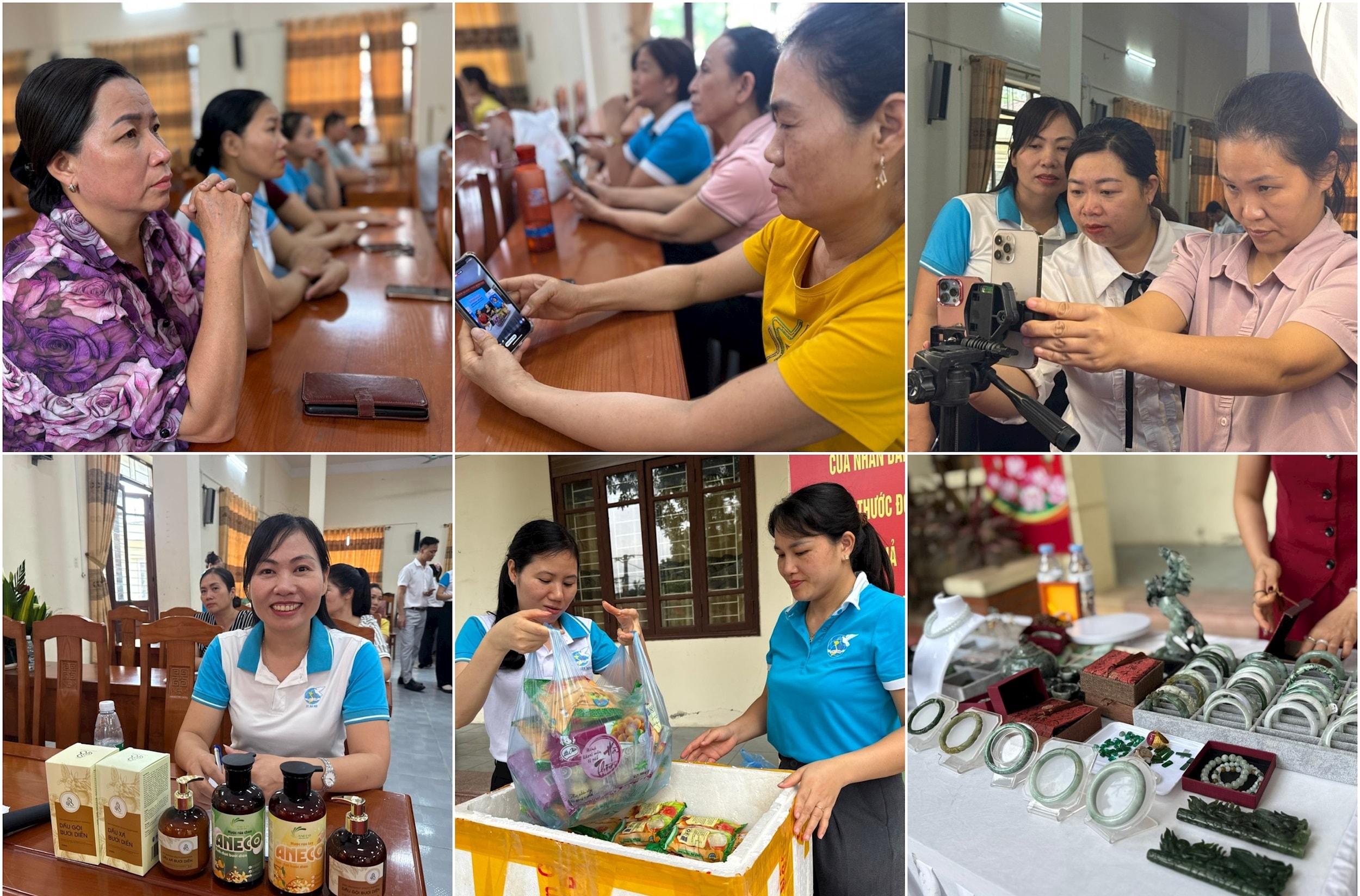 Công tác chuẩn bị tất bật của các thành viên Hội LHPN xã và và sự chăm chú theo dõi của hội viên (chị Trần Thị Hương trên cùng bên p. Ảnh: Kiều Thoan Thu 