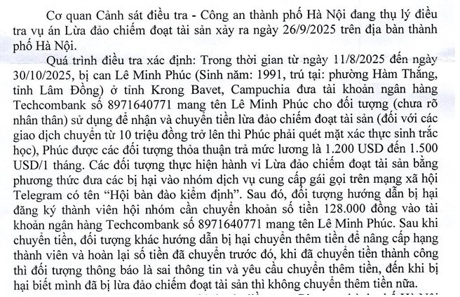 Tìm bị hại trong vụ án lừa đảo chiếm đoạt tài sản