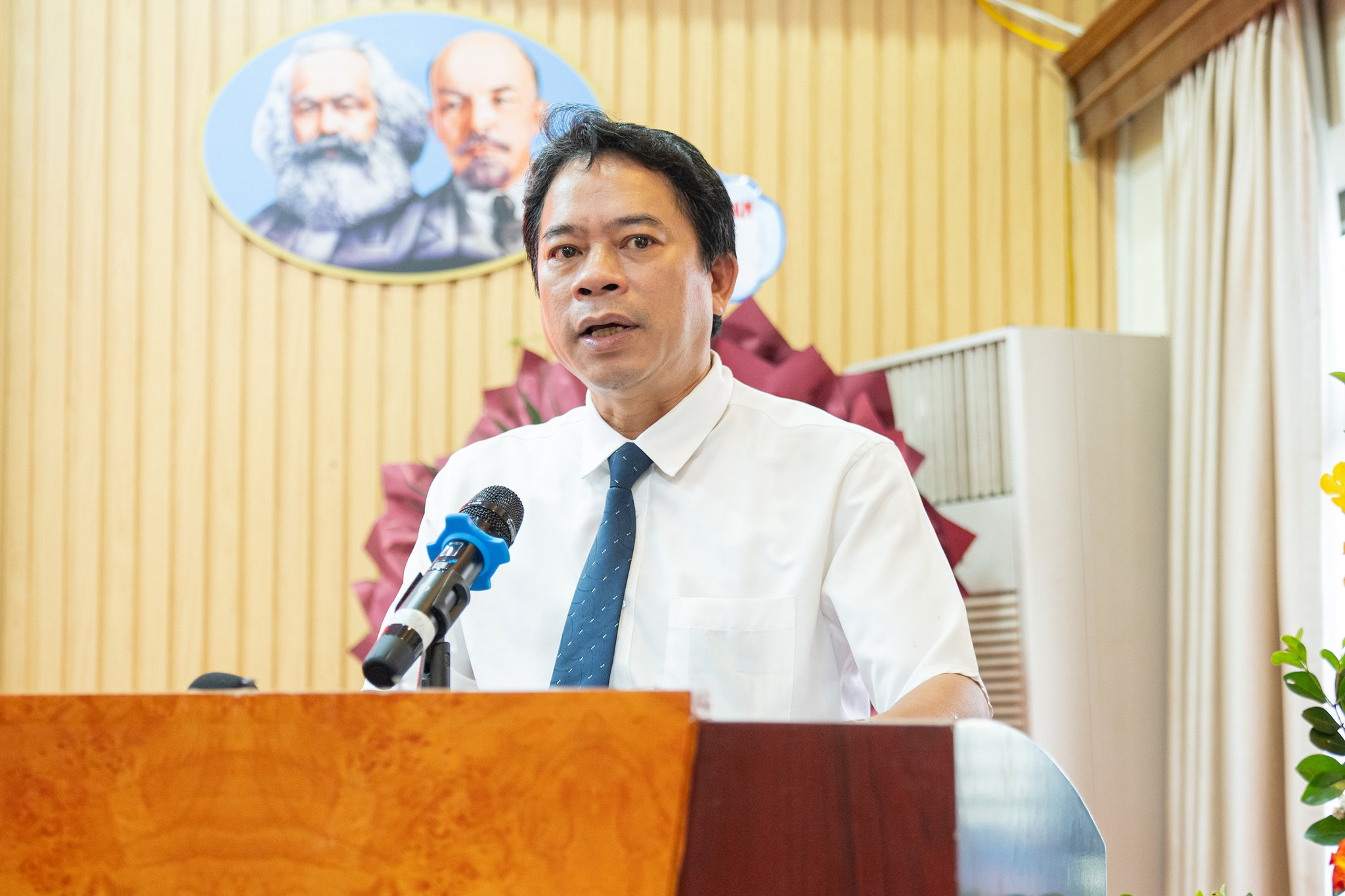 Chủ tịch Ủy ban MTTQ Việt Nam phường Văn Miếu - Quốc Tử Giám Mai Văn Lâm phát biểu tại Đại hội. Ảnh: An Quyên
