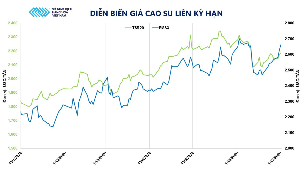 Diễn biến giá cao su liên kỳ hạn. Nguồn: MXV