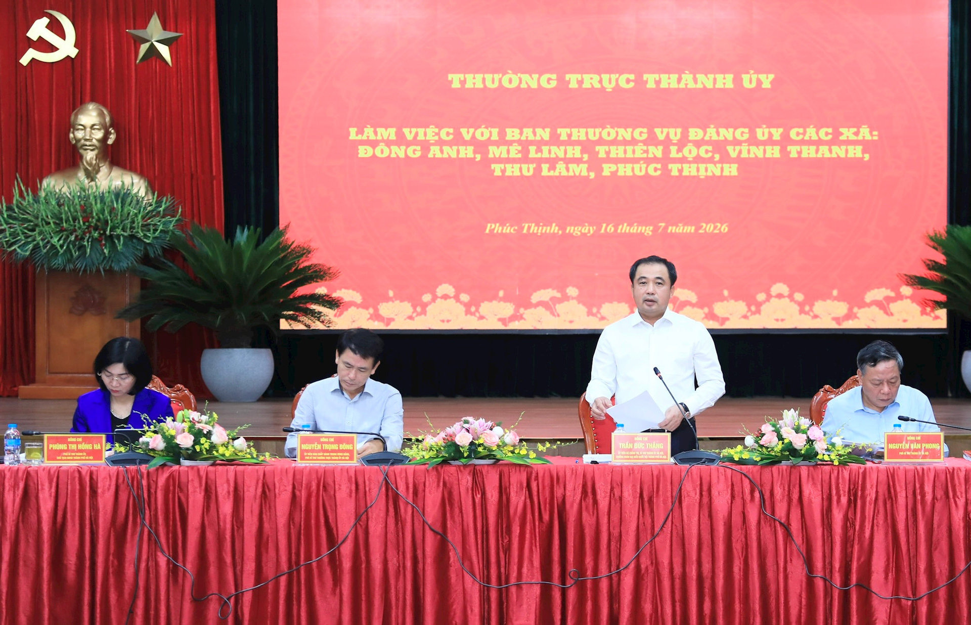 Thường trực Thành ủy Hà Nội làm việc với các xã Đông Anh, Mê Linh, Thiên Lộc, Vĩnh Thanh, Thư Lâm, Phúc Thịnh
