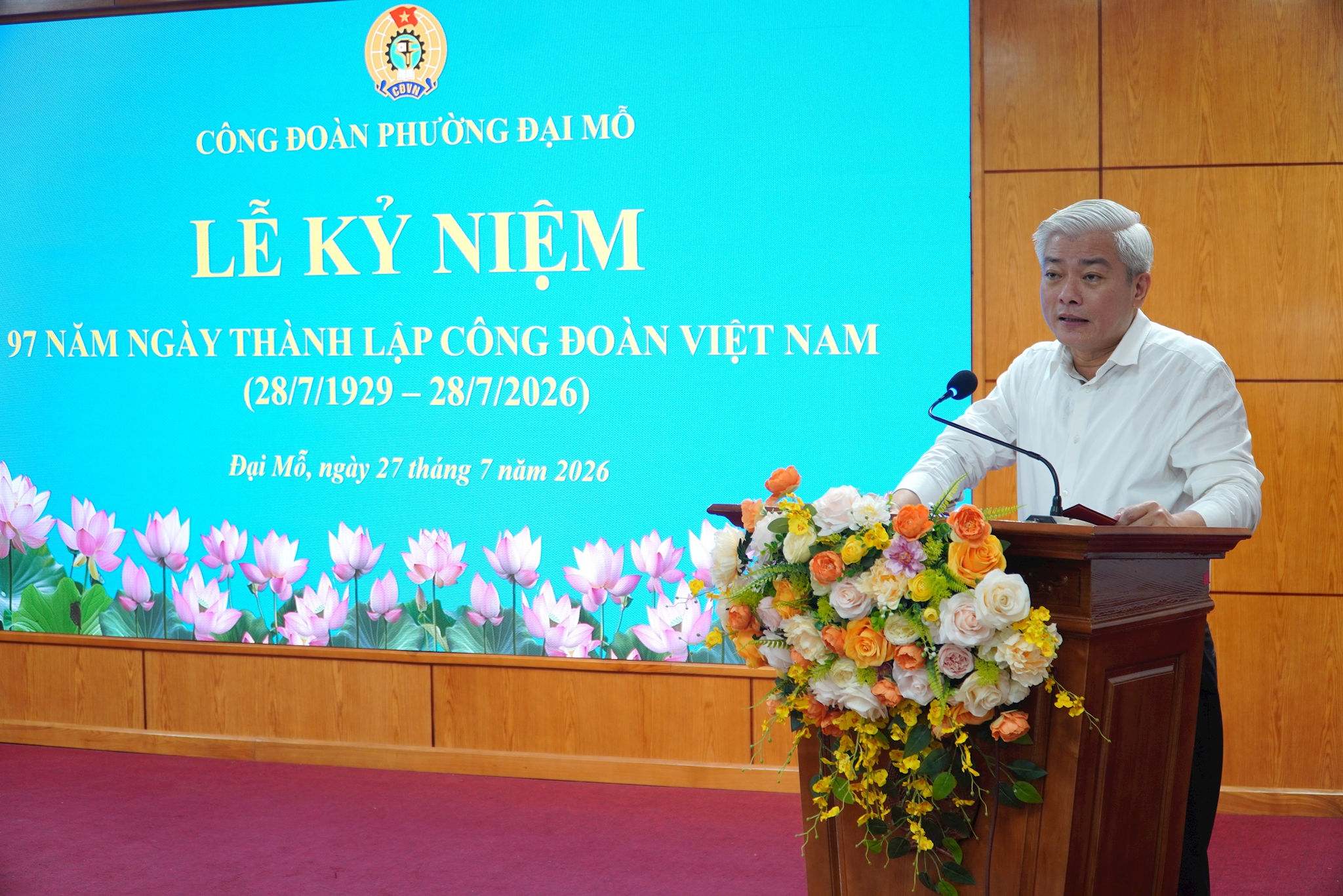Bí thư Đảng ủy, Chủ tịch HĐND phường Đại Mỗ Mai Trọng Thái phát biểu.