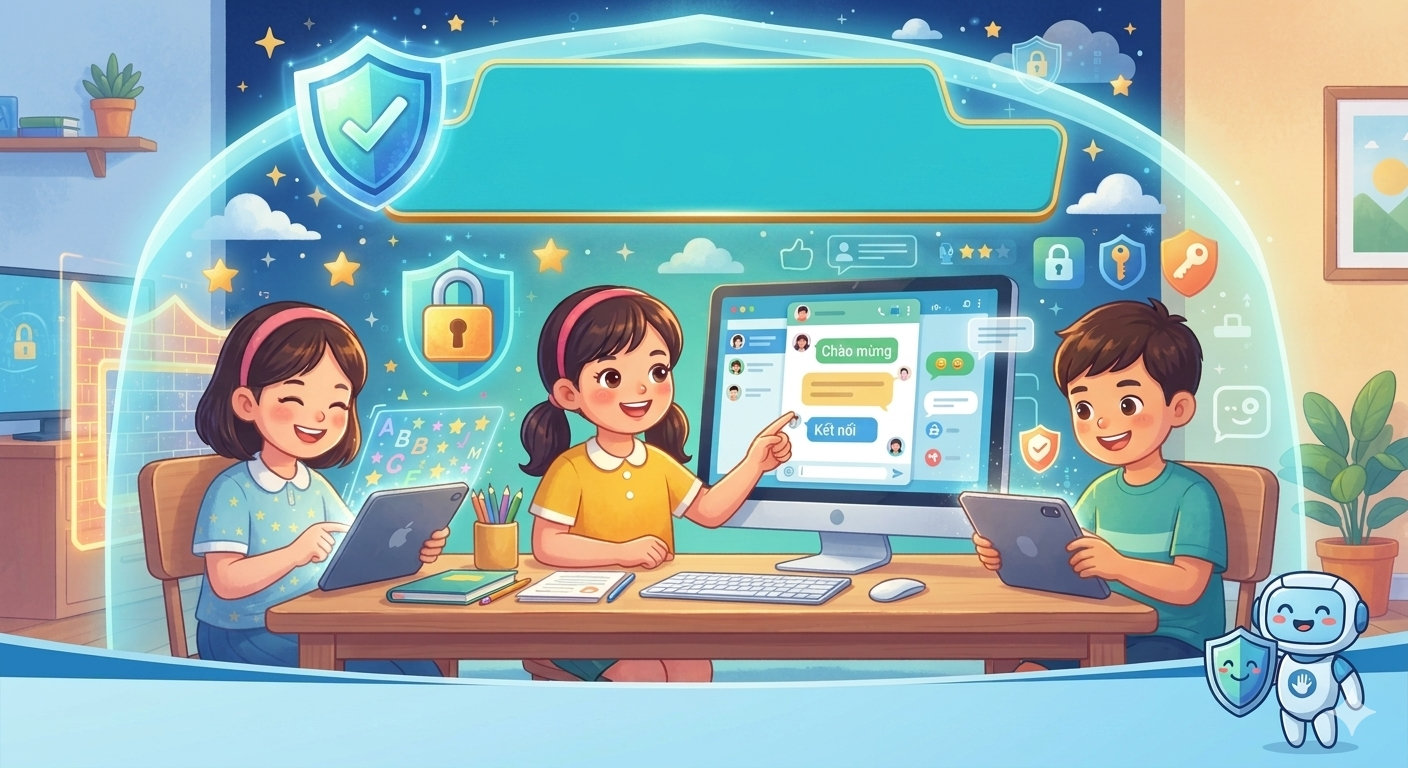 Trẻ em hiện đang tiếp cận internet từ rất sớm, sự đồng hành của gia đình và nhà trường sẽ giúp trẻ sử dụng môi trường số an toàn. Ảnh