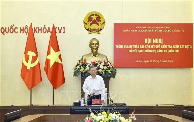 Tổng Bí thư, Chủ tịch nước Tô Lâm, Trưởng Đoàn Kiểm tra, giám sát số 218 phát biểu. Ảnh: Doãn Tấn/TTXVN.