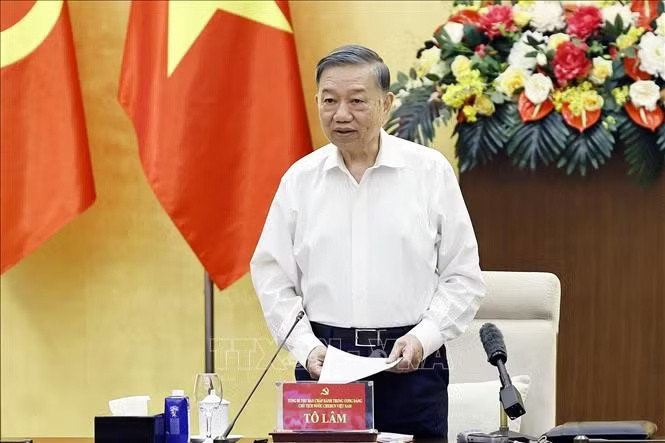Tổng Bí thư, Chủ tịch nước Tô Lâm, Trưởng Đoàn Kiểm tra, giám sát số 218 phát biểu. Ảnh: Doãn Tấn/TTXVN.
