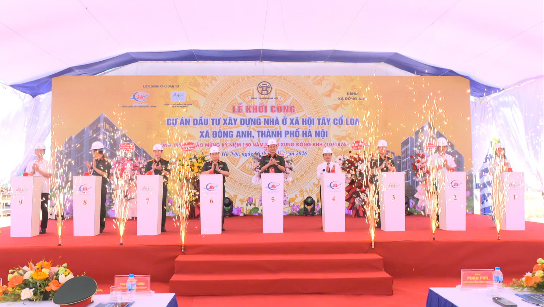 Lễ khởi công Dự án đầu tư xây dựng nhà ở xã hội Tây Cổ Loa tại xã Đông Anh, TP Hà Nội, chào mừng kỷ niệm 150 năm danh xưng Đông Anh. Ảnh: Mai Kh