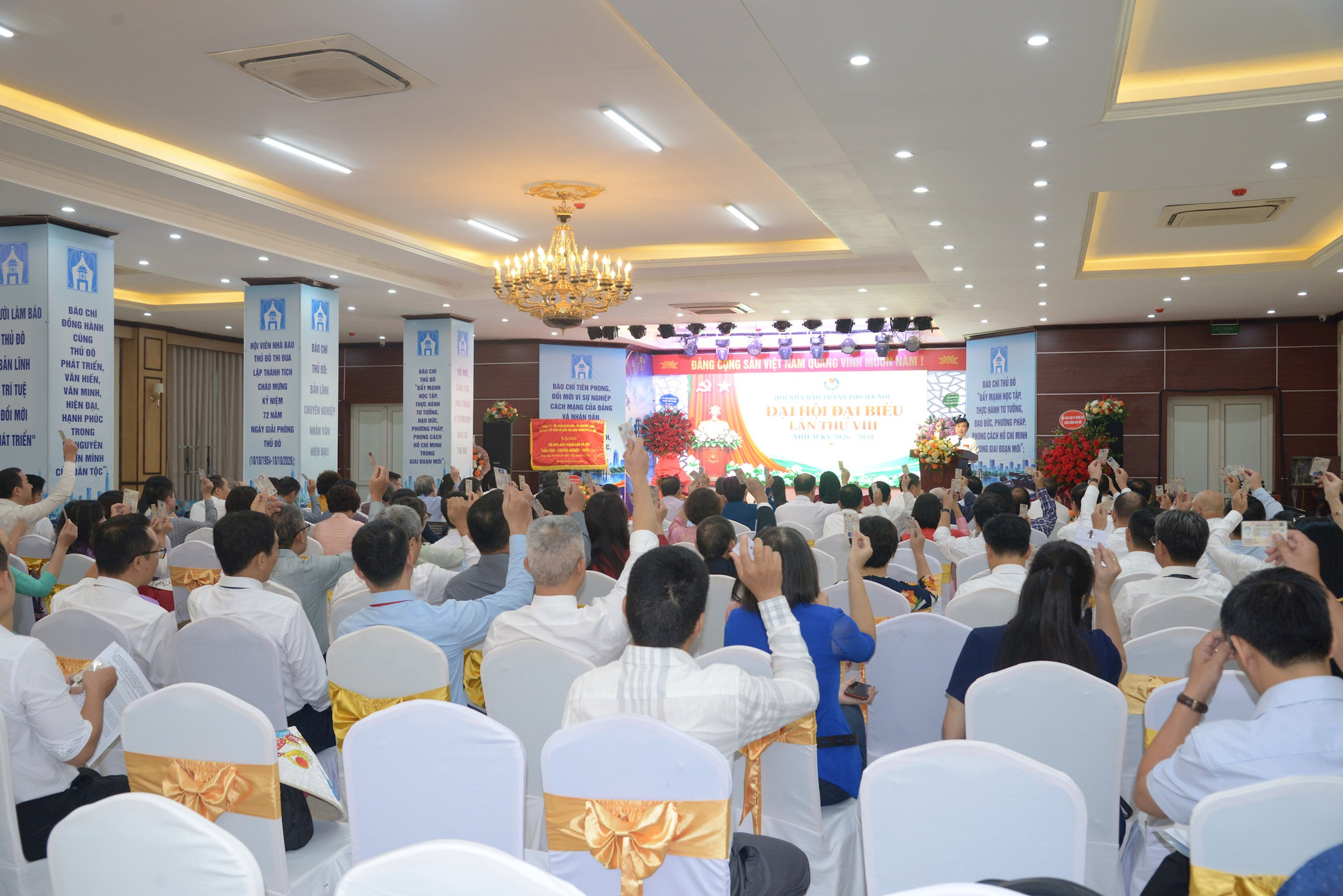 Sáng 8-10, Đại hội đại biểu Hội Nhà báo thành phố Hà Nội lần thứ VIII, nhiệm kỳ 2026-2031 diễn ra với phiên trù bị. Ảnh: Giáng Vi