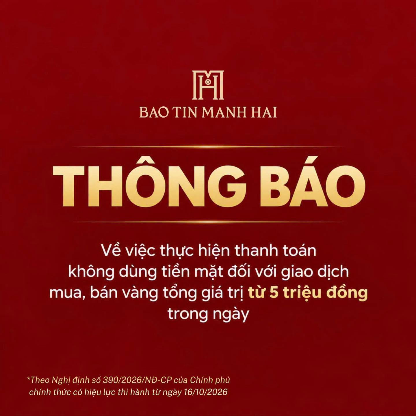 Bảo tín Mạnh Hải cùng loạt doanh nghiệp đồng loạt thông báo thay đổi cách thức thanh toán