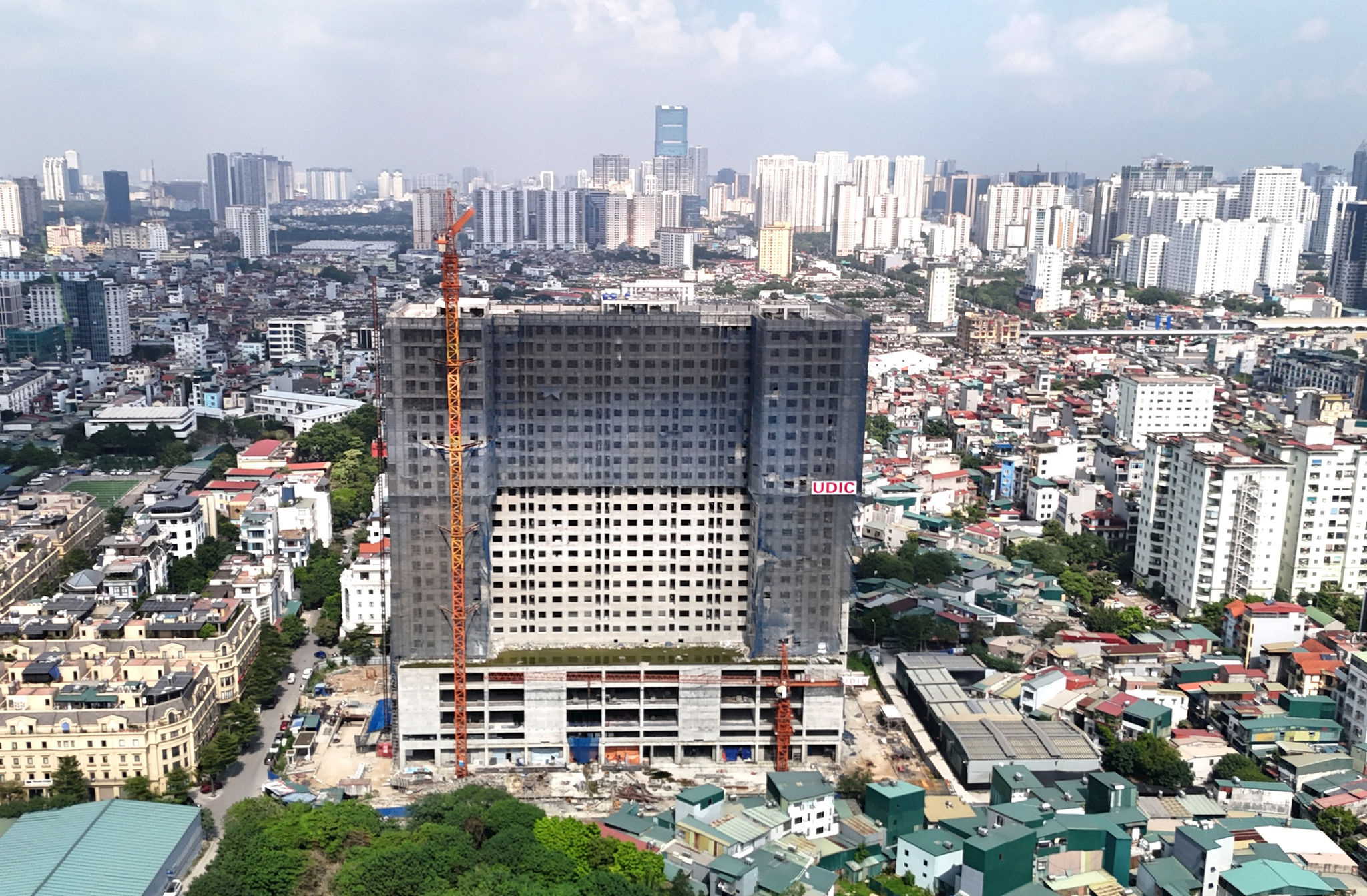 Thi công Dự án nhà ở xã hội tại ô đất NO1, Khu đô thị mới Hạ Đình (phường Thanh Liệt). Ảnh: Phạm Hùng.