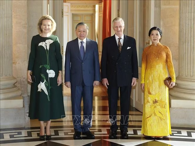 Tổng Bí thư, Chủ tịch nước Tô Lâm và Phu nhân Ngô Phương Ly hội kiến Nhà Vua Bỉ Philippe và Hoàng hậu Mathilde. Ảnh: TTXVN