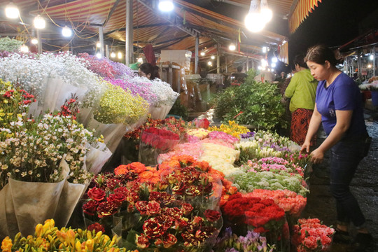 Tấp nập chợ hoa đêm Quảng An trước ngày Quốc tế Phụ nữ 8-3