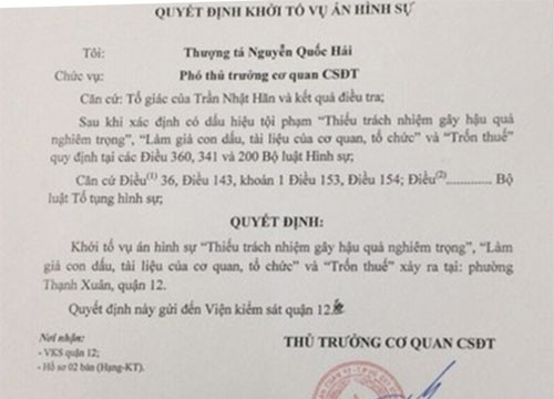 Thành phố Hồ Chí Minh: Bắt tạm giam cán bộ Chi cục Thuế quận 12