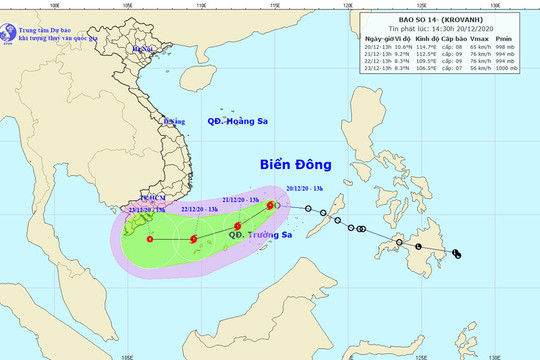 Áp thấp nhiệt đới trên Biển Đông đã mạnh lên thành cơn bão số 14