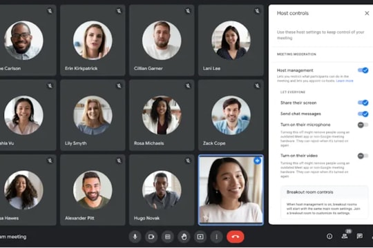 Google Meet cho phép quản trị phòng họp tắt microphone và camera của thành viên