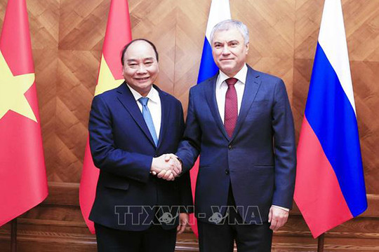 Chủ tịch nước Nguyễn Xuân Phúc hội kiến Chủ tịch Duma Quốc gia Nga Vyacheslav Volodin