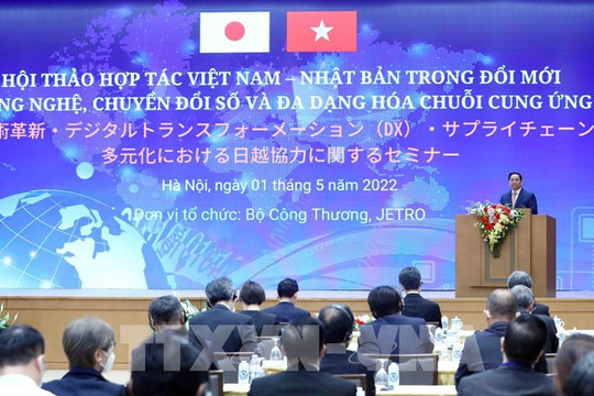 Thủ tướng Việt Nam - Nhật Bản dự Hội thảo hợp tác hai nước trong đổi mới công nghệ, chuyển đổi số và đa dạng hóa chuỗi cung ứng