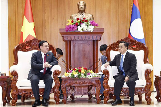 Chủ tịch Quốc hội Vương Đình Huệ gặp nguyên Thủ tướng, nguyên Chủ tịch Quốc hội Lào