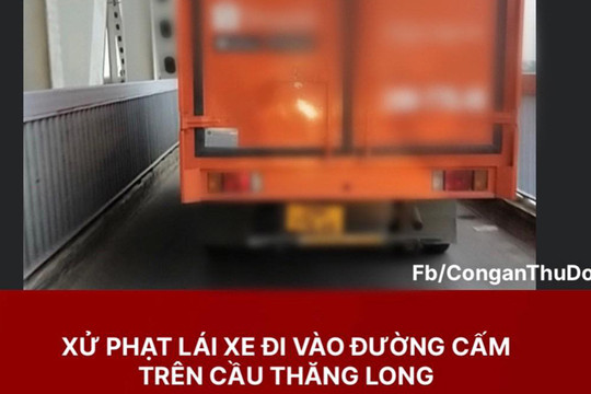 Xử phạt tài xế xe tải đi vào đường cấm tầng 2 cầu Thăng Long