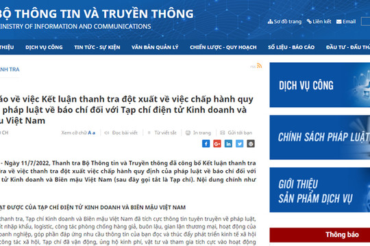 Kết luận thanh tra đối với Tạp chí điện tử Kinh doanh và Biên mậu Việt Nam