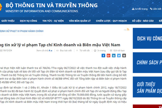 Tạp chí Kinh doanh và Biên mậu Việt Nam bị phạt 70 triệu đồng