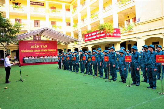 Quận Thanh Xuân tổ chức thành công diễn tập chiến đấu phường trong khu vực phòng thủ