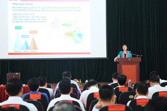 Phó Bí thư Thường trực Thành ủy Nguyễn Thị Tuyến giảng bài tại lớp bồi dưỡng cán bộ quy hoạch nguồn