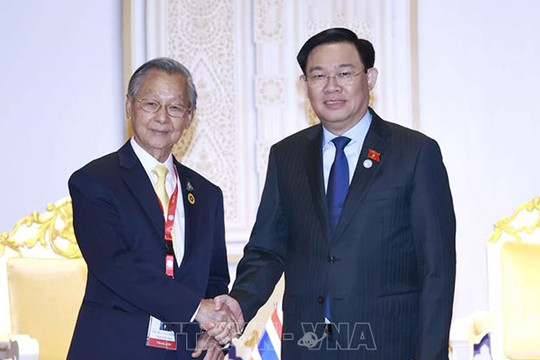 Chủ tịch Quốc hội Vương Đình Huệ gặp Chủ tịch Hạ viện Thái Lan Chuan Leekpai